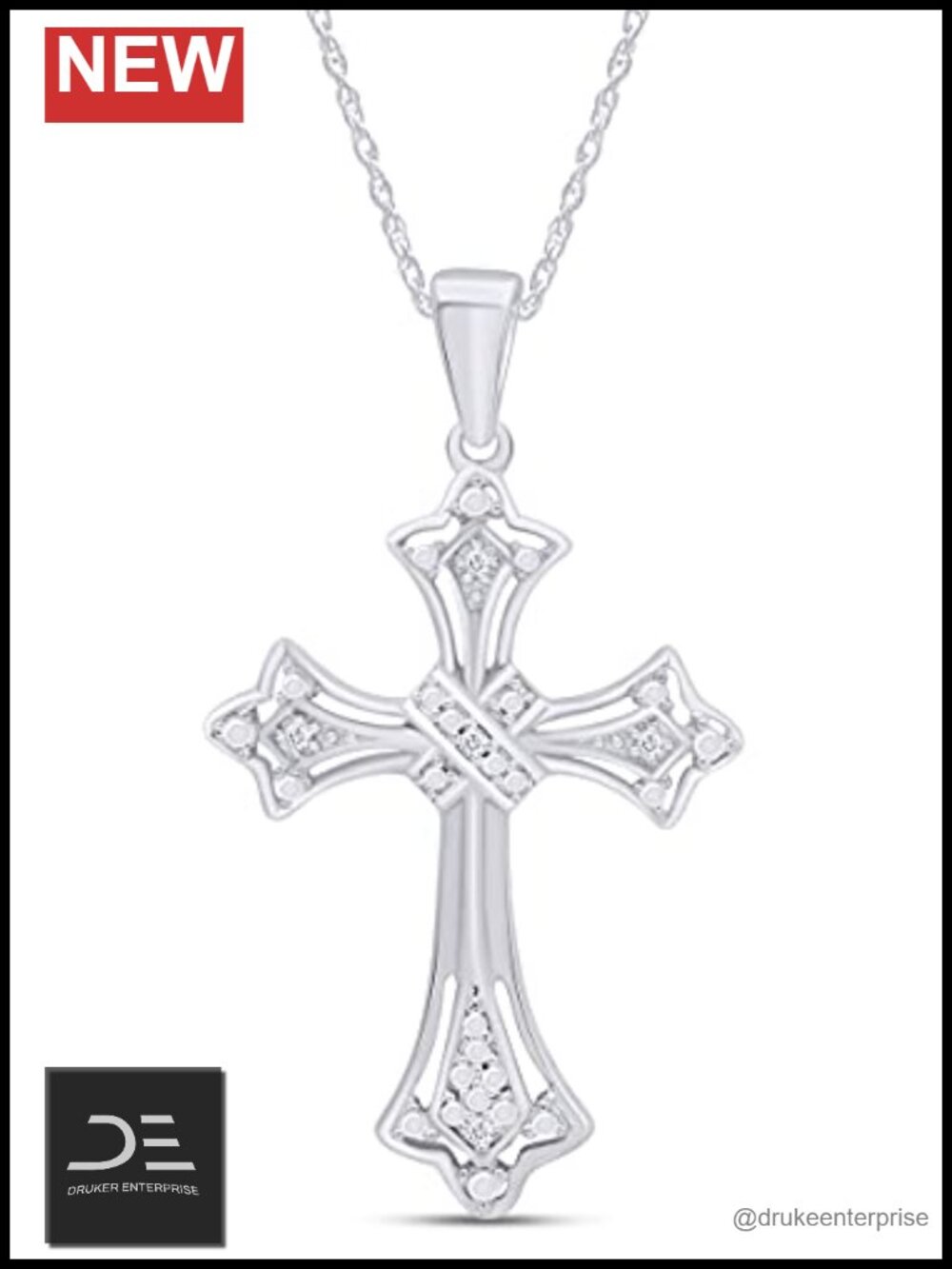 Cross Pendant Necklace 1/20ctw Natural Diamond 14k White Gold Over Sterling